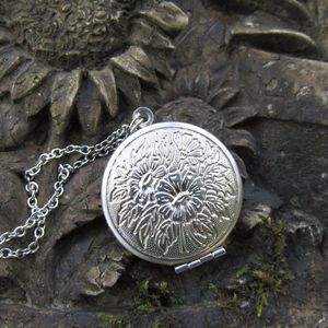 Fully Stainless Steel Floral Photo Locket holds 2 photos